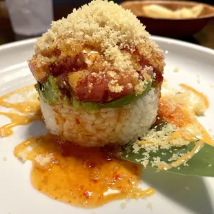 Tuna tartare. Well worth the price. This could easily be an entree for someone with a light appetite. Very fresh and tasty. Great sauce!