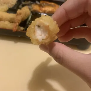 the poop vein inside the tempura shrimp