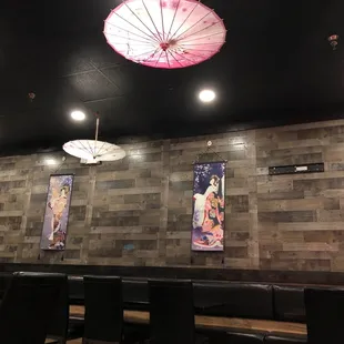 The decor is really cool with the umbrellas, walls, and colors!