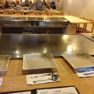 stainless steel table with utensils