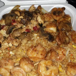 Take out - shrimp, scallops, lobster, with double fried rice.