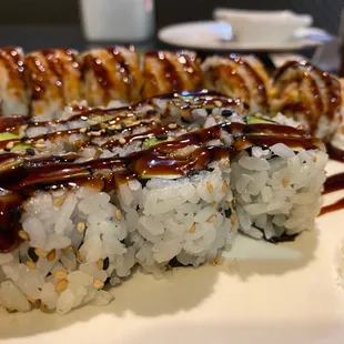 Sushi Lunch Special: 2 Avocado Eel rolls and an added Shrimp Tempura roll