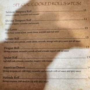 menu