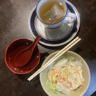 Tea, soup, and salad