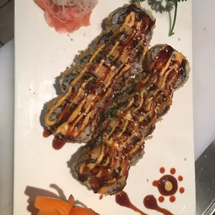 Look at that amazing sushi roll! Yummy!