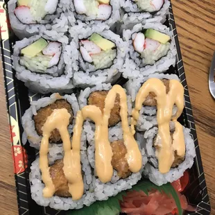 Boston roll, and a spicy salmon roll