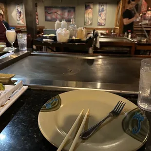 The view of the hibachi table before the chef arrived
