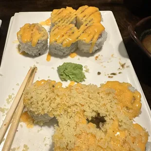 Tuna roll on top Salmon roll on bottom