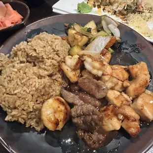 Chicken and shrimp w/ beef added
