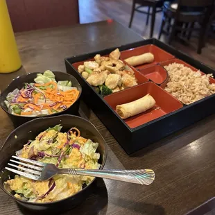 Lunch I traded the soup for an extra salad and the sushi roll for an extra spring roll