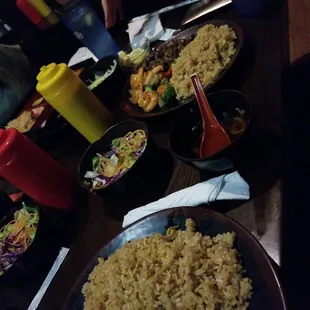 Soup salad and chicken and shrimp hibachi