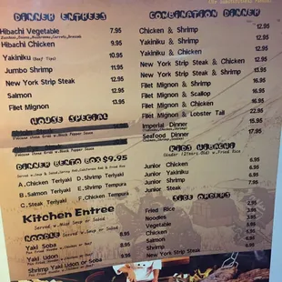 sushi and sashimi, menu