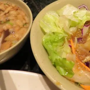 Tasty soup and yummy salad