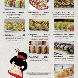 sushi and sashimi, menu