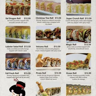 sushi and sashimi, menu