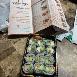 a tray of sushi