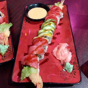 Shrimp tempura roll with tuna,  deliciousness