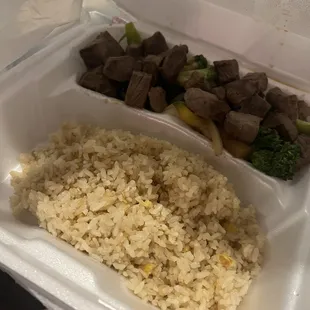 Steak hibachi. Rice looks like no season