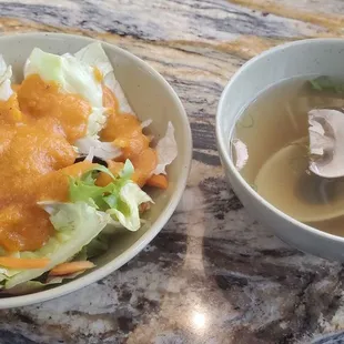 Salad w/ginger dressing &amp; soup.