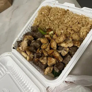 Chicken and Steak Dinner with Fried Rice