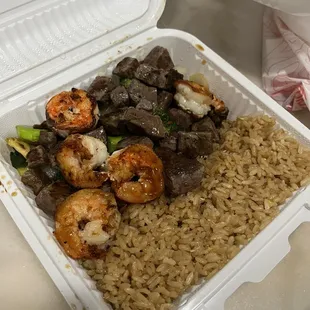 Steak and Shrimp Dinner with fried rice