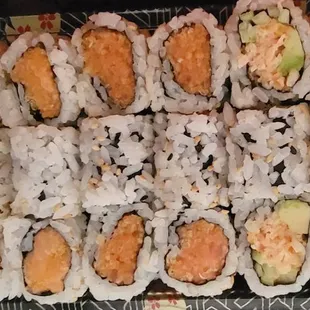 a variety of sushi rolls