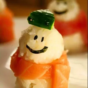 sushi with a smiling face