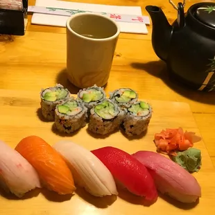 California roll with five pieces of nigiri.