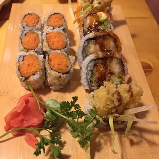 Sushi, spicy tuna roll &amp; shrimp tempura roll