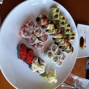 Rolls: Crunchy Spicy Salmon, Hole in One, Supreme Tuna, Dancing Eel  A la carte: Tobiko and Crab