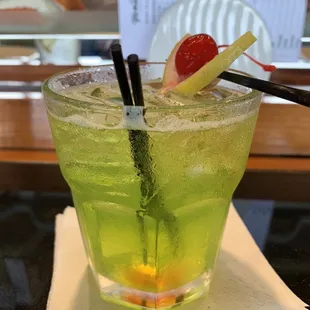 Tokyo Iced Tea. The addition of Midori adds a nice color and flavor to your standard Long Island.