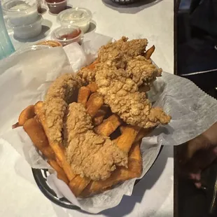 Tenders and sweet potato fries