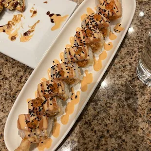 a long platter of sushi