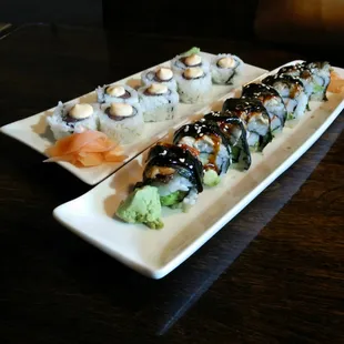 Left: Spicy Tuna Roll Right: Eel Avocado Roll