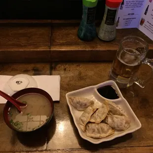 A light meal of miso soup and gyoza