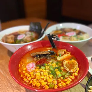 a bowl of ramen and a bowl of noodles