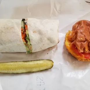 Hot springs (asked for 2 pickles...) and brkfst veggie sando (hulk mustve smashed it)