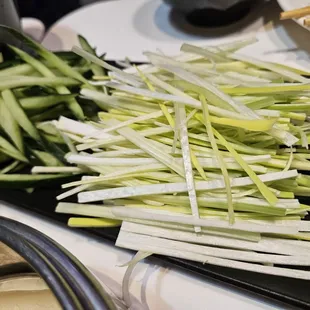 Scallions and cucumbers