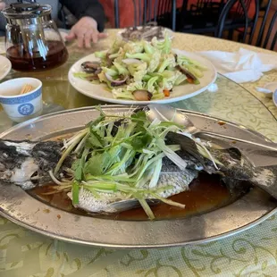 Steamed fish. I brought this in live from ABC Seafood Company (it's a barramundi)