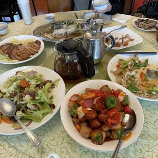 The full feast of a spread. Remember, it's always family style here.