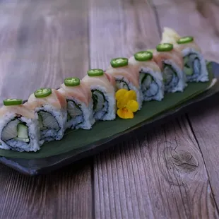 a sushi roll on a plate