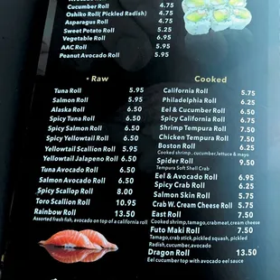 the menu for the restaurant