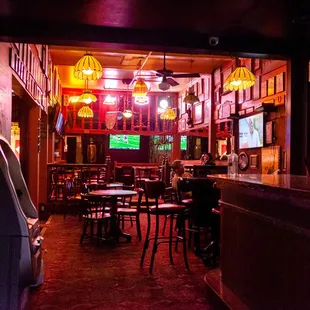 a dimly lit bar