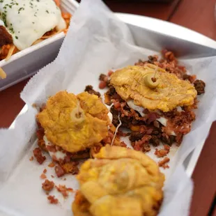 Tostones, chicken, pork and beef
