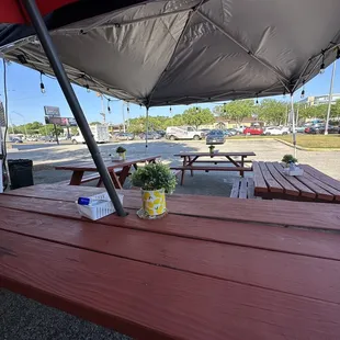 Tables outside truck