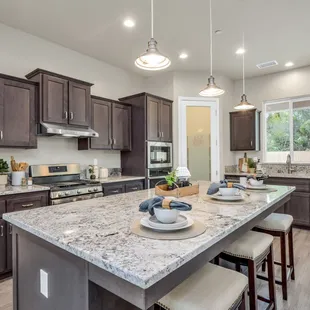 a kitchen with a center island