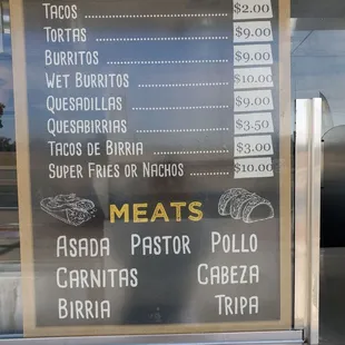 a menu for the restaurant