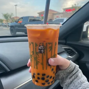 Thai iced tea with boba (not too sweet which is a plus for me)