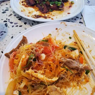 Pad woon sen and Schezwan eggplant