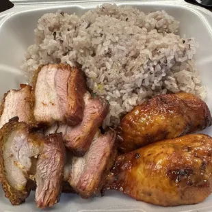 Sticky rice + stuffed chicken wings + roasted pork bellies
